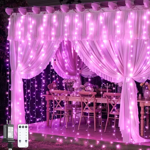 JMEXSUSS - Luces tipo cortina con 300 LED rosadas, guirnalda de luces con 8 modos, para dormitorio, ventana, pared, fiesta, telón de fondo,