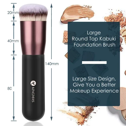 Miniatura 5 de KINGMAS Kabuki - Brocha de maquillaje redonda para mezclar líquidos, crema en polvo, rubor, pulir punteado, maquillaje facial (negro, B