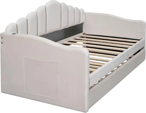 Miniatura 8 de Bellemave Cama diurna tamaño twin con nido para adultos, niños, niñas, adolescentes, camas diurnas con nido para sala de estar, terciopelo, beige