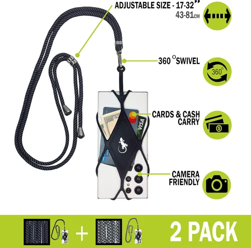 Miniatura 2 de Gecko Travel Tech Cordones de teléfono con cordón para teléfono celular para alrededor del cuello del cuello Lanyard Phone Crossbody Paquete de 2