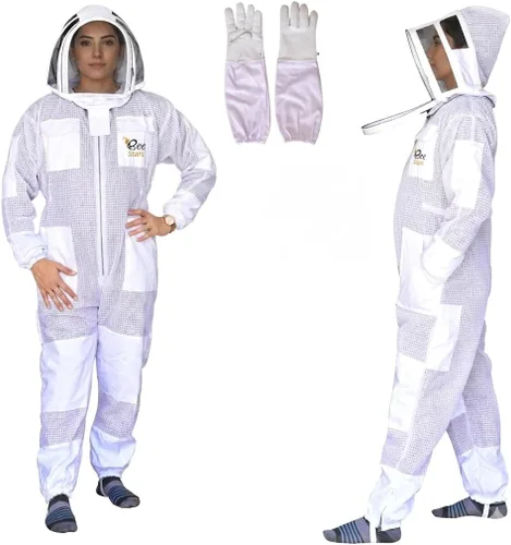 Traje de abeja de 3 capas con velo de esgrima y un par de guantes ventilados a prueba de picadura traje de apicultura para apicultores