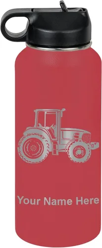 Miniatura 38 de LaserGram Botella de agua personalizada, tractor agrícola, acero inoxidable de doble pared aislada al vacío con popote superior, regalo grabado