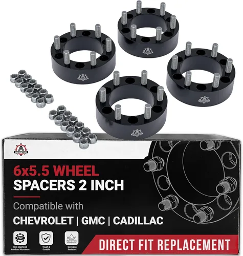 Espaciadores de rueda de 6x5.5, 2 pulgadas, juego de 4-6 lengüetas, adaptador centrado en la rueda de 50 mm - Compatible con Chevy, GMC y Cadillac -