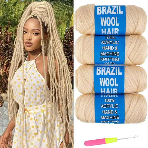 Miniatura 21 de 8 piezas de lana brasileña para trenzas, negro natural, cabello de lana brasileña para trenzar para mujeres, hilo para cabello para locs falsos