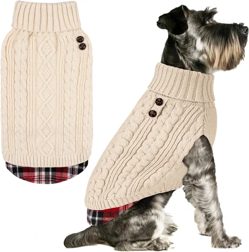 Miniatura 7 de KYEESE - Suéter para perro mediano, suéter tejido con estampado de cuadros, cálido abrigo de mascotas para otoño e invierno