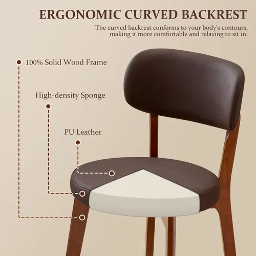 Miniatura 5 de Furniliving Juego de 4 sillas de comedor de madera de roble, sillas de cocina tapizadas de cuero moderno de mediados de siglo con madera maciza