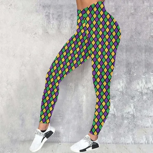 Miniatura 2 de sdbrld Leggings de Mardi Gras para mujer, color morado, gráfico, cintura alta, elásticos, con estampado de carnaval, festival, fiesta, yoga