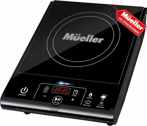 Mueller RapidTherm - Cocina de inducción portátil, placa de cocción de 1800 W, quemador de encimera, 8 niveles de temperatura, temporizador, apagado
