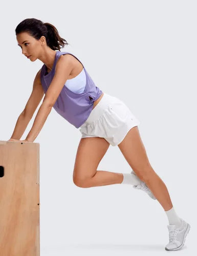 Miniatura 3 de CRZ YOGA Pantalones cortos de correr de cintura alta para mujer de 2.5 a 4 pulgadas, forro de secado rápido, pantalones cortos deportivos