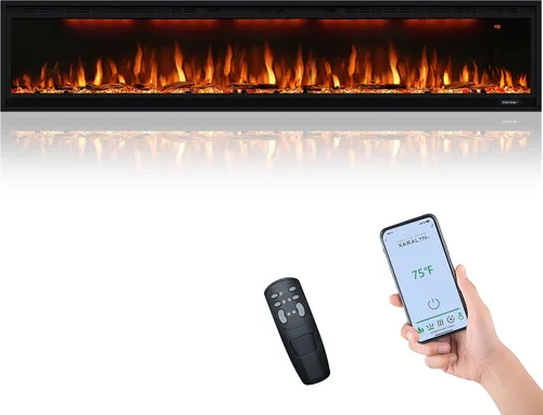 Miniatura 10 de Chimenea eléctrica inteligente de 42 pulgadas con control por aplicación, montaje en pared e insertos de chimenea empotrados en la pared, llama