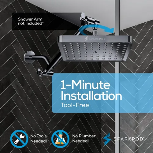 Miniatura 5 de SparkPod Cabezal de regadera – Lluvia de alta presión – Diseño de lujo de calidad premium – Instalación en 1 minuto – Reemplazo ajustable fácil