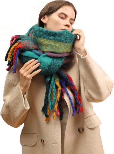 Miniatura 17 de Bufanda cálida para mujer, colorida y suave, cómoda, elegante chal de pashmina para clima frío, bufanda larga de moda, borla de coleta