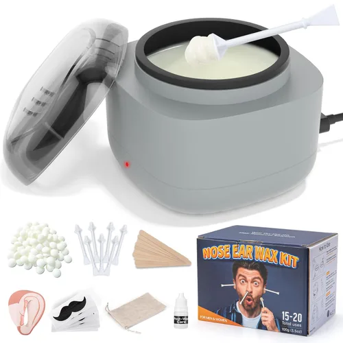 Kit de cera nasal para hombre, mini calentador de cera para depilación, mini kit de cera para nudos y orejas, cuentas de cera de 3.53 onzas, 40 Gris