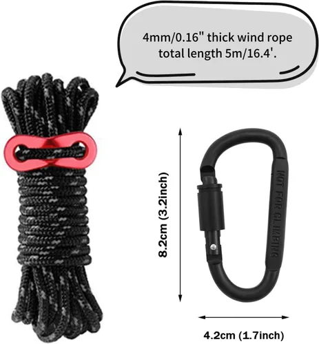 Miniatura 4 de FIREHIKING Spark Arrestor - Tubo de estufa de 2.36 pulgadas con cuerda de viento de clavo de tierra, mosquetón y tapa de lluvia para chimenea Negro