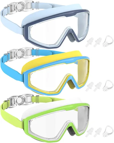 Miniatura 9 de NSSIW Gafas de natación para niños, antiniebla, sin fugas, con clip para la nariz, tapones para los oídos para niñas, niños y jóvenes, 6-14, paquete