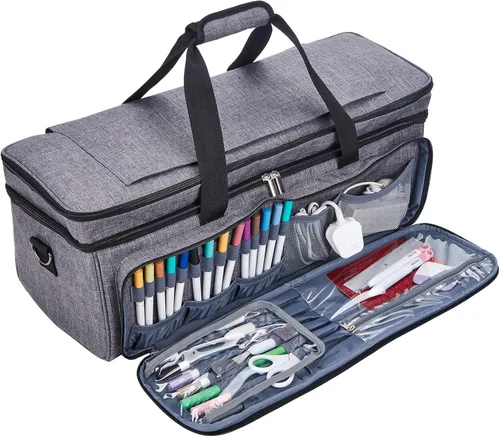 Miniatura 4 de Estuche de transporte de doble capa con bolsillo para tapete para Cricut Maker 4, Explore 4, múltiples compartimentos frontales grandes