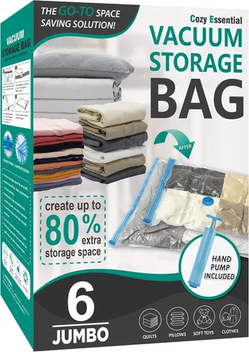 Miniatura 14 de Cozy Essential Vacuum Storage Bags, 80% Compression Vacuum Seal Space Saver Plastic Packaging Bags for Clothes, Blankets, Pillow, Bedding