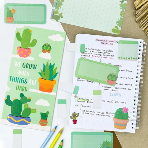 Miniatura 4 de Xqumoi Crecemos Cuando las Cosas son Difíciles Notas Adhesivas, 550 Hojas, Notas Adhesivas en Forma de Cactus Lindas, Notas Adhesivas en Hoja