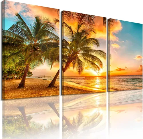 Miniatura 10 de EPHANY Lienzo abstracto de playa para pared, arte de paisaje, 5 piezas, lienzo para pared, decoración de playa, lienzo para pared, puesta de sol