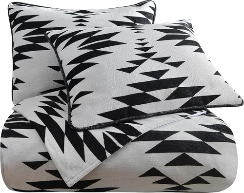 Miniatura 3 de HiEnd Accents Amelia Western Bedding - Juego de edredón de 3 piezas, tamaño Queen, diseño geométrico azteca del suroeste negro y blanco roto, juego