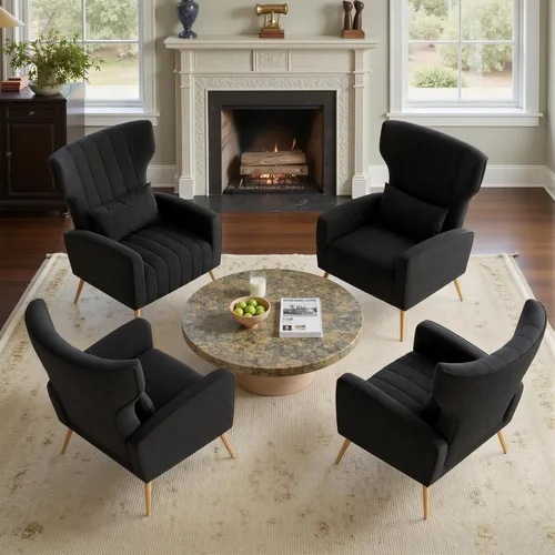 Miniatura 18 de Nalupatio Sillas decorativas de terciopelo, moderno sillón con respaldo alto con almohada lumbar, sillón tapizado de respaldo alto con patas de Beige