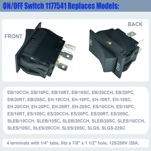 Miniatura 3 de DTAIR Reemplazo del interruptor de alimentación de rango 1177541 para Southbend Range 20A (SPDT)