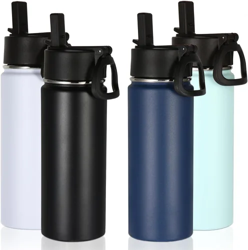 Miniatura 42 de Volhoply Paquete a Granel de 8 Botellas de Agua Aisladas de 18 Onzas, Botellas de Agua de Acero Inoxidable para Niños con Tapa con Pajita, Botella