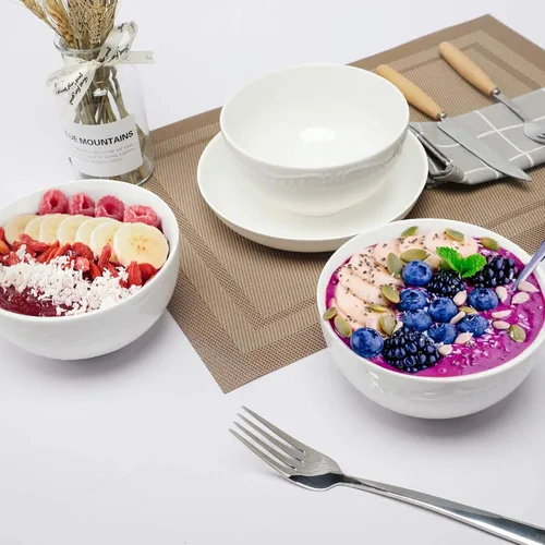 Miniatura 2 de amhomel Paquete de 6 cuencos de cereales de 24 onzas con textura en relieve, cuencos de cerámica profunda de porcelana, aptos para lavavajillas