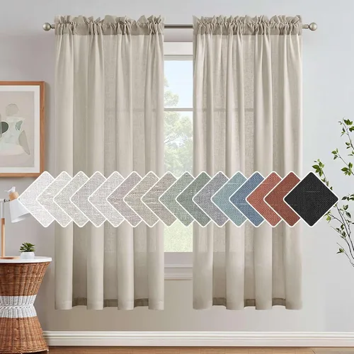 Miniatura 29 de H.VERSAILTEX Cortinas de Lino con Textura Filtradoras de Luz para Tratamiento de Ventanas de Sala de Estar, Cortinas Naturales Duraderas