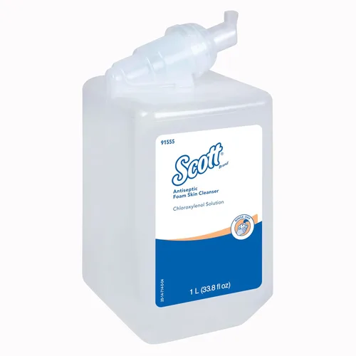 Miniatura 3 de Scott® Limpiador antiséptico de espuma para la piel (91555), repuestos de jabón manual de manos de 1.0 L, transparente, sin fragancia añadida, 1.75%