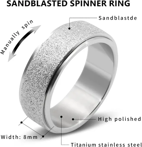 Miniatura 4 de Anillo giratorio antiestrés para mujeres y hombres, anillo de ansiedad de acero inoxidable para hombre, anillos de pulgar de 0.315 in de ancho
