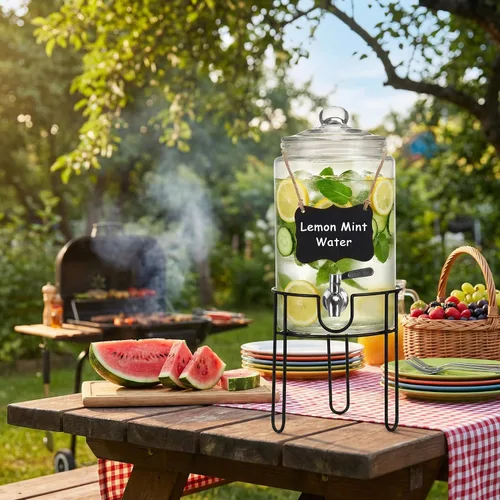 Miniatura 8 de Dispensador de bebidas de 1 galón con soporte, dispensadores de bebidas para fiestas, Navidad, dispensador de bebidas con grifo 100% a prueba