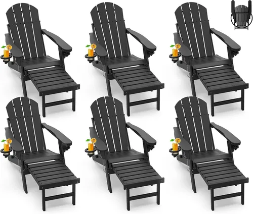 Miniatura 20 de GREENVINES Sillas Adirondack con Otomano Juego de 2 Grano de Madera Plegable Reposapiés Retráctil Plástico HDPE Silla para Hoguera Todo