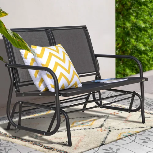 Miniatura 7 de NUU GARDEN Banco planeador para 2 personas para exteriores, silla de columpio para patio con marco de acero recubierto de polvo y tela de asiento