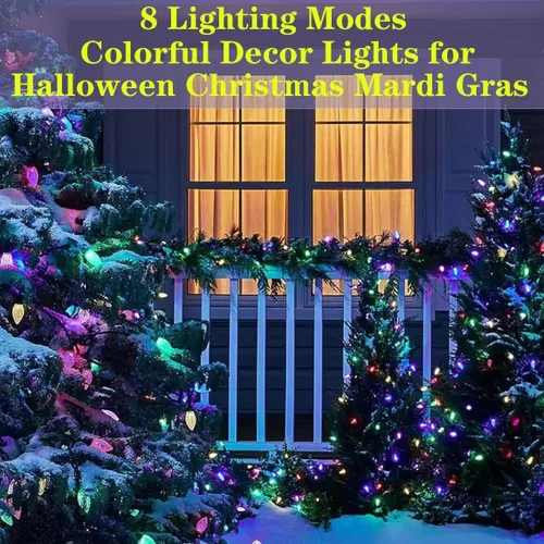 Miniatura 5 de Luces solares de Navidad para exteriores, cadena de luces C6 de fresa, luces de Mardi Gras, 100 LED, 8 modos, impermeable, uso al aire libre