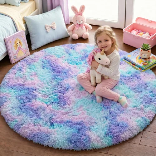 Miniatura 27 de PAGISOFE Alfombra Roja Redonda de 4 Pies, Alfombras de Área para Dormitorio, Alfombra Circular para Habitación de Niñas, Alfombras Esponjosas, Rojo