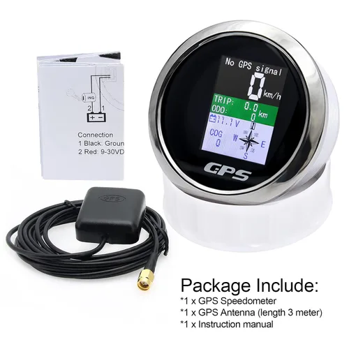 Miniatura 7 de Velocímetro GPS de 3-3/8" 85mm, Velocímetro GPS para embarcaciones, odómetro impermeable, antena negra, pantalla TFT, mph, nudos y km/h digitales