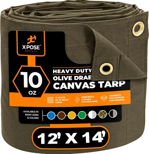 Miniatura 126 de Xpose Safety Lona de Lona - Lonas de Lona Verde de 10oz Resistentes al Agua con Ojales de Latón - Lona Multiusos para Exteriores para Campamento