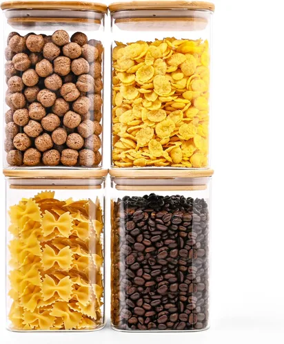 Miniatura 11 de SHOWIN Tarros de almacenamiento de pasta de vidrio de 73 onzas, tarros altos de vidrio con tapas de bambú, contenedor de espagueti, juego de 3