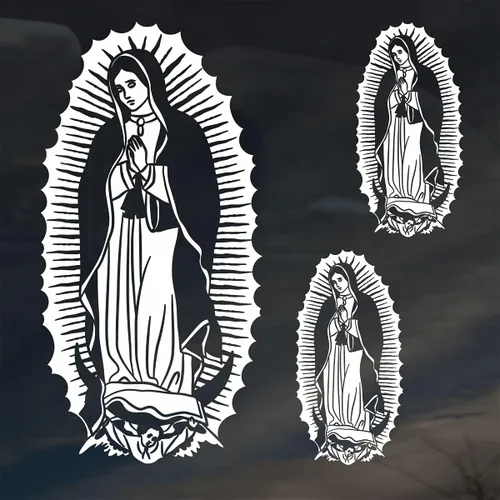 Miniatura 3 de Calcomanías de Nuestra Señora de Guadalupe para coche, camión, tableta, vaso, juego de 3 calcomanías católicas blancas de 3 y 6 pulgadas, calcomanía