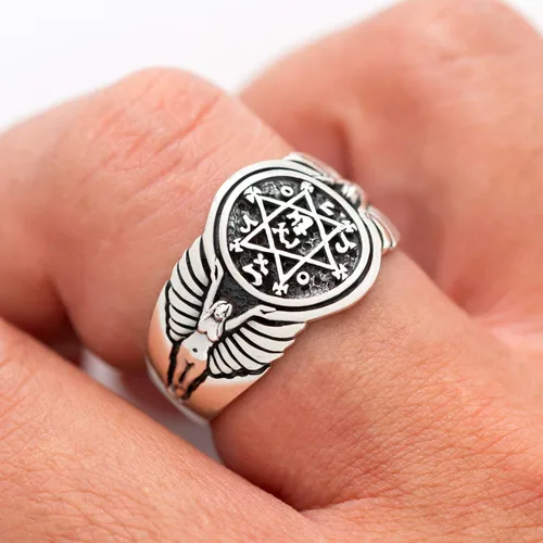 Miniatura 4 de Anillo de plata de ley 925 con sello de Salomón estrella de David Judaica