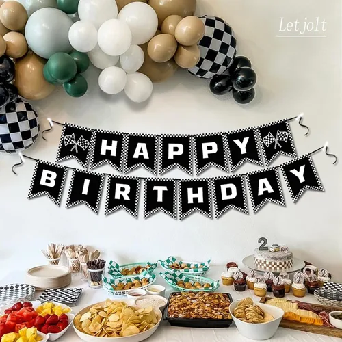 Miniatura 2 de Letjolt Cartel de feliz cumpleaños de carreras para niños, carteles de cumpleaños para niños, decoración de fiesta temática de carreras, suministros