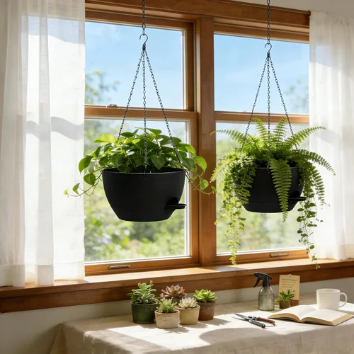 Miniatura 9 de UOUZ Paquete de 2 macetas colgantes grandes de 13 pulgadas con riego automático para plantas de interior y exterior, macetas colgantes con depósito