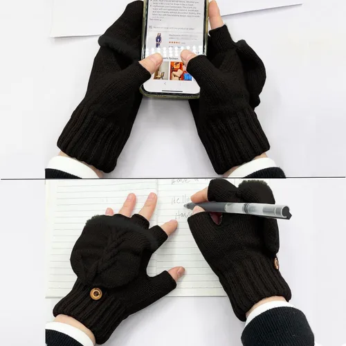 Miniatura 74 de Beurlike Guantes de invierno para mujer, de lana cálida, a prueba de viento, convertibles, sin dedos