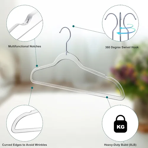 Miniatura 2 de Quality Hangers Perchas de plástico transparente para ropa, paquete de 10 unidades, 16.5 pulgadas, perchas resistentes para ahorrar espacio