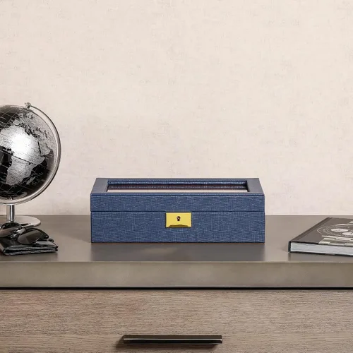 Miniatura 9 de ROTHWELL Caja de reloj de cuero con 10 ranuras, organizador de joyas de lujo, soporte para reloj con tapa de cristal grande, organizador de caja