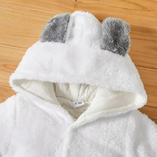 Miniatura 4 de Mameluco unisex de forro polar para bebé con capucha y pies para invierno para exteriores 0-18 meses
