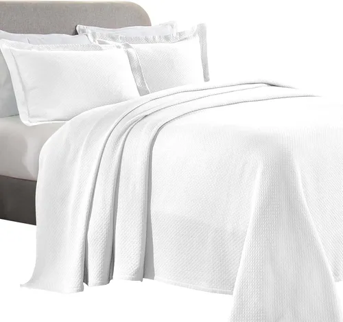 Miniatura 2 de Cubrecama doble Superior Diamond Solitaire de algodón de primera calidad Jacquard Matelassé con fundas de almohada a tono, color aguamarina, Blanco