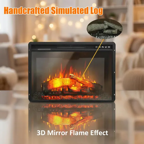Miniatura 5 de Insertos de chimenea eléctrica de 26 pulgadas, 1500W empotrado en pared con control remoto, temporizador, 6 niveles de brillo y 5 velocidades