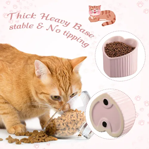 Miniatura 5 de Mumufy 2 piezas de cuencos elevados de cerámica para gatos, cuencos para mascotas inclinados y elevados, antivuelco, plato para gatos